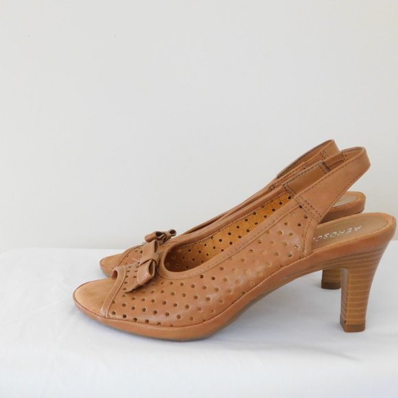 Aerosole Tan Peep Toe, Sling Back Woman's Sohes Size 6 1/2 M  Pre- owned - Picture 3 of 8